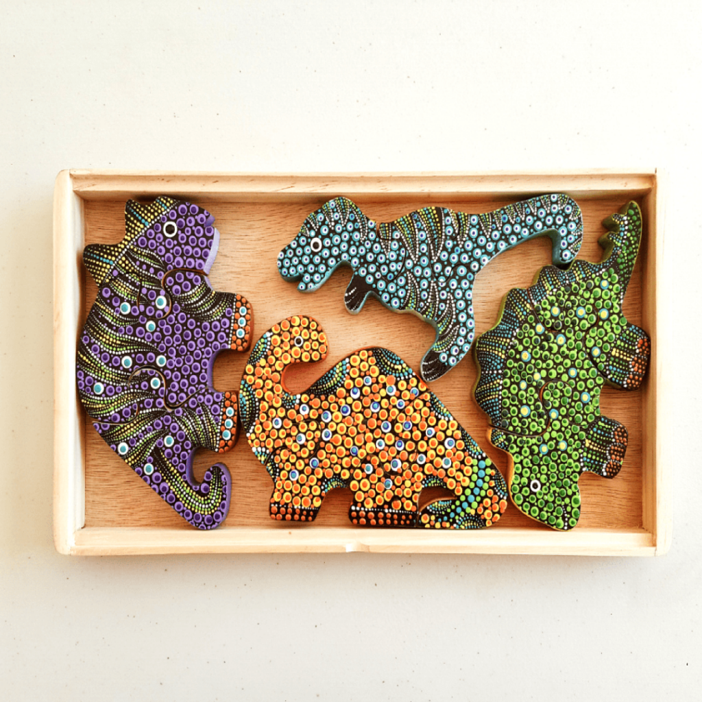 Handpainted Wooden Dinosaur Animal puzzles for kids